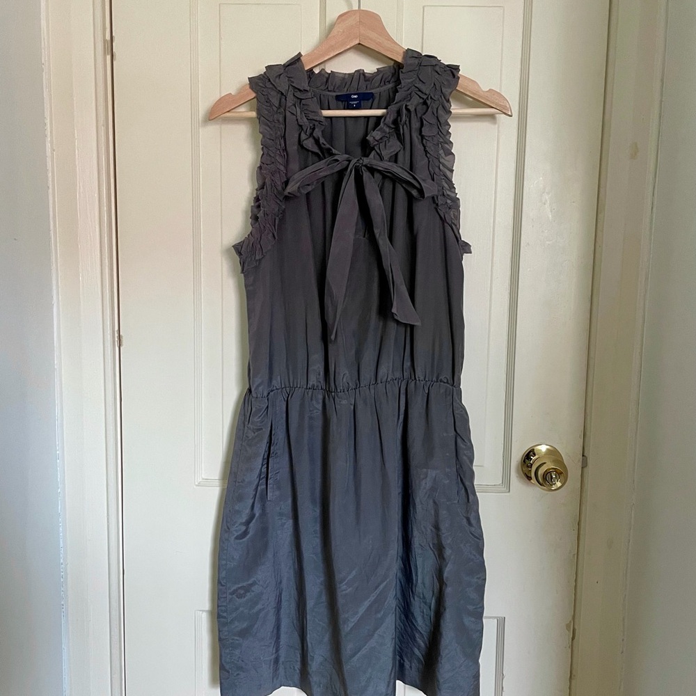 Gap Ruffle Neck Dress in Slate Gray